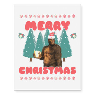 Funny Bigfoot - Merry Christmas Temporary Tattoos