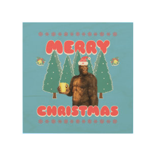 Funny Bigfoot - Merry Christmas Wood Wall Art
