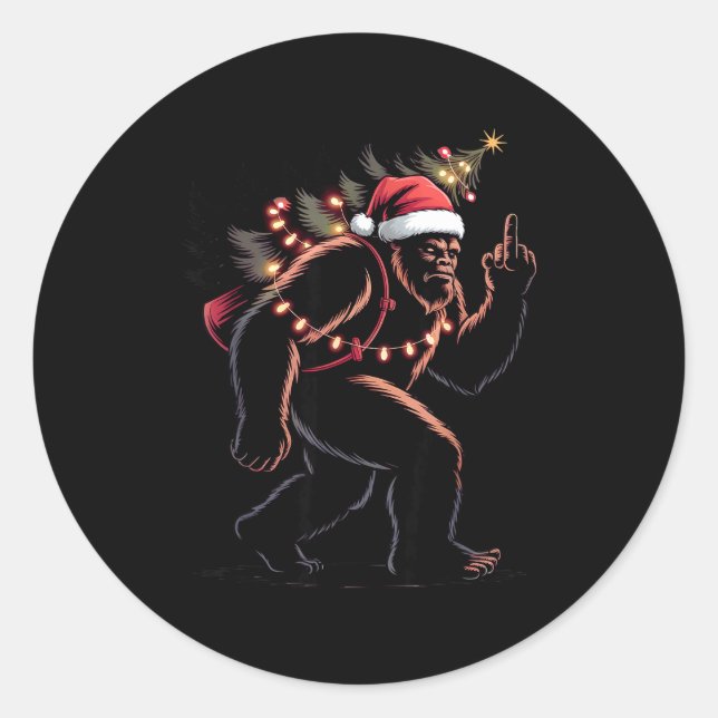 Funny Bigfoot Middle Finger Christmas Sasquatch An Classic Round Sticker (Front)