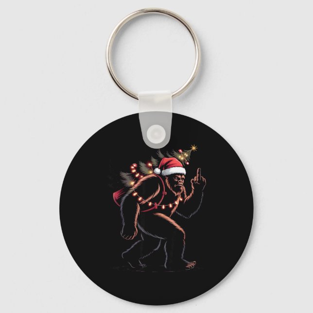 Funny Bigfoot Middle Finger Christmas Sasquatch An Keychain (Front)
