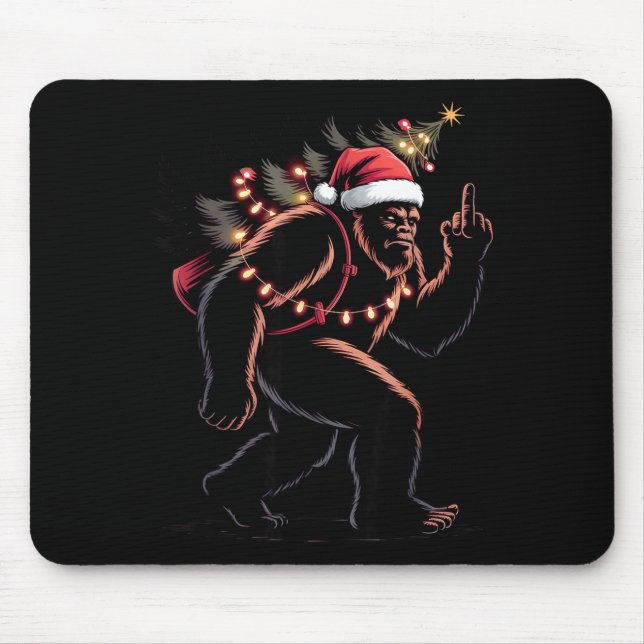 Funny Bigfoot Middle Finger Christmas Sasquatch An Mouse Pad (Front)