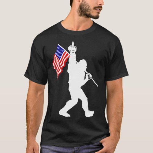 Funny Bigfoot Middle Finger USA Flag 4th Of July 2 T_Shirt