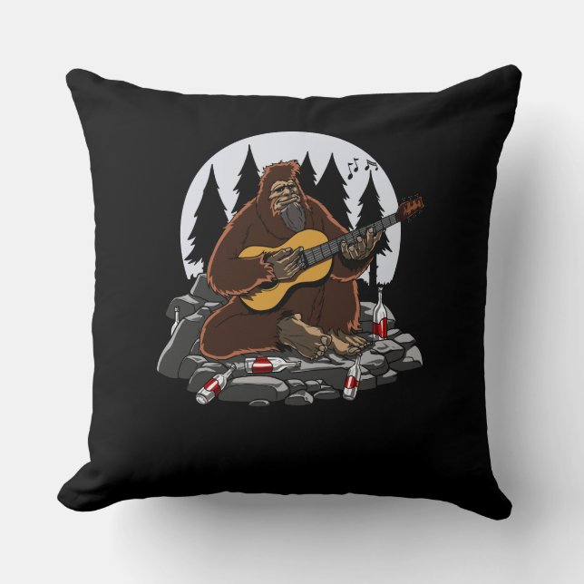 Funny Bigfoot Mountain Camping Hiking Throw Pillow (Front)