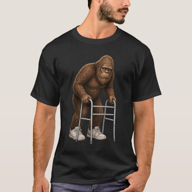 Funny Bigfoot Old Sasquatch Walker Design Aging T-Shirt (Front)