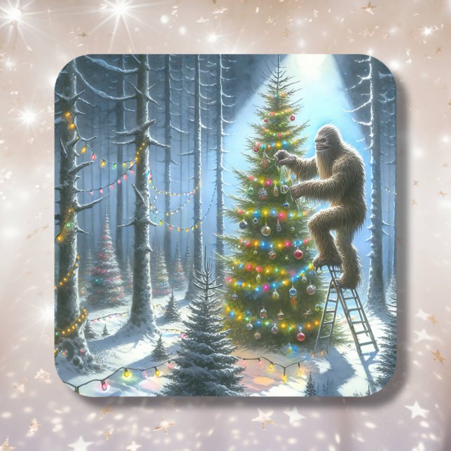 Funny Bigfoot Personalized Christmas Square Sticker (Creator Uploaded)