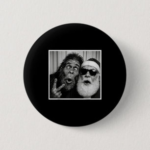 Funny Bigfoot Photobooth With Santa Christmas Xmas Button