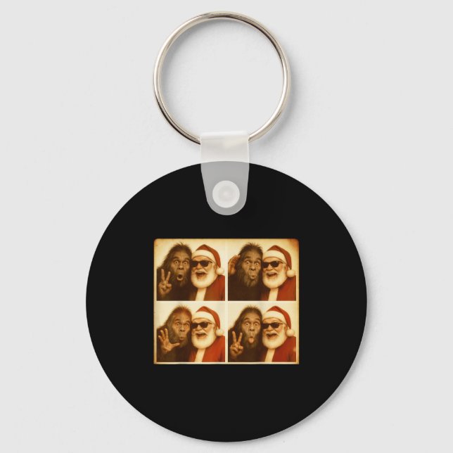 Funny Bigfoot Photobooth With Santa Christmas Xmas Keychain (Front)