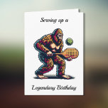 Funny Bigfoot Pickleball Birthday Card<br><div class="desc">Funny birthday puns and a Sasquatch playing pickleball card. Cartoon Bigfoot holding a pickleball racket ready to serve up a legendary birthday.</div>