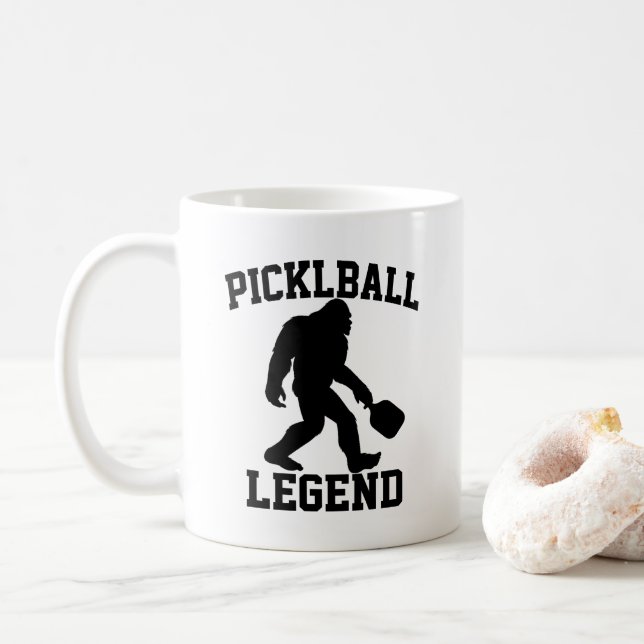 Funny Bigfoot Pickleball Legend  Coffee Mug (With Donut)