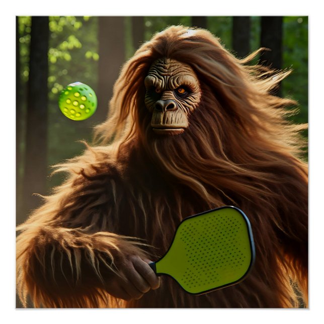 Funny Bigfoot Playing Pickleball  Poster (Front)