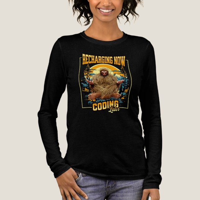 Funny Bigfoot Programmer Coding Later Humor Tri-Blend Shirt (Front)