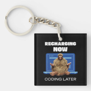 Funny Bigfoot Programmer Recharging Coding Later Keychain