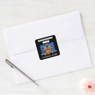 Funny Bigfoot Programmer Recharging Coding Later Square Sticker
