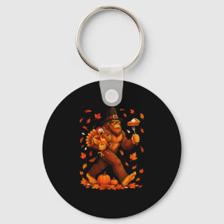 Funny bigfoot pumpkin pie thanksgiving sasquatch keychain