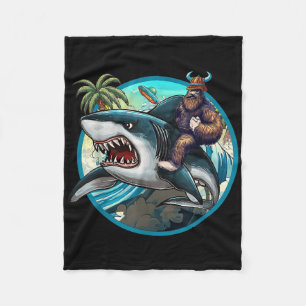 Funny Bigfoot Riding A Shark _ Hilarious Sasquatch Fleece Blanket