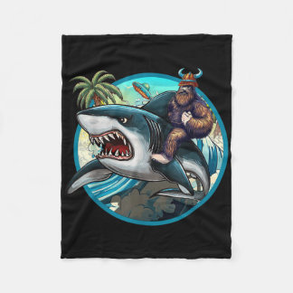 Funny Bigfoot Riding A Shark _ Hilarious Sasquatch Fleece Blanket