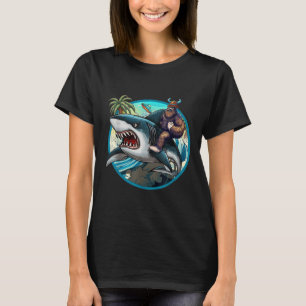Funny Bigfoot Riding A Shark _ Hilarious Sasquatch T-Shirt