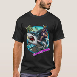 Funny Bigfoot Riding a Shark : Hilarious Sasquatch T-Shirt