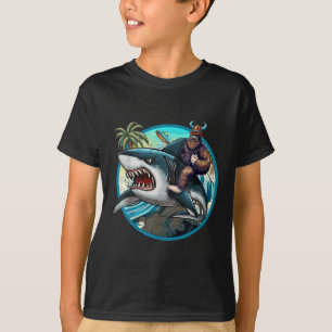 Funny Bigfoot Riding A Shark _ Hilarious Sasquatch T-Shirt