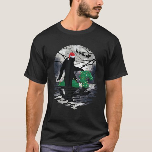 Funny Bigfoot Riding Loch Ness Santa Sleigh Christ T_Shirt