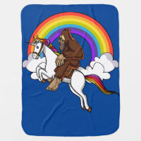 Funny Bigfoot Riding Magical Unicorn Rainbow Baby Blanket