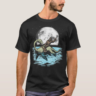Funny Bigfoot Riding Nessie Loch Ness Monster Ful T-Shirt