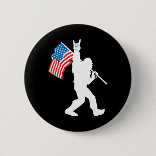 Funny Bigfoot Rock And Roll Usa Flag For Sasquatch Button