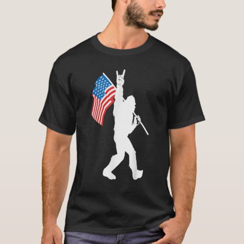 Funny Bigfoot Rock and Roll USA Flag for Sasquatch T_Shirt