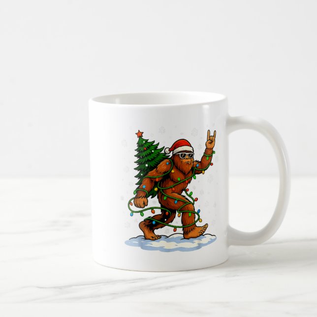 Funny Bigfoot Rock On Christmas Lights Snow Holida Coffee Mug (Right)