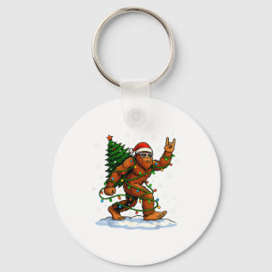Funny Bigfoot Rock On Christmas Lights Snow Holida Keychain