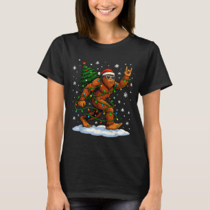 Funny Bigfoot Rock On Christmas Lights Snow Holida T-Shirt