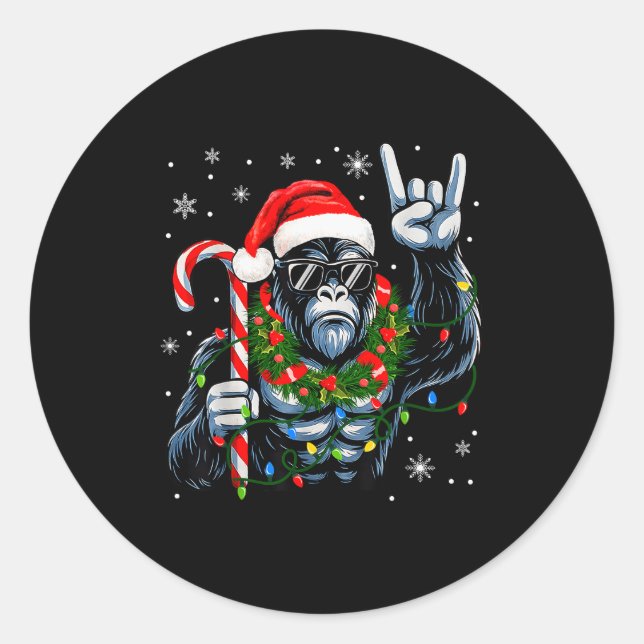Funny Bigfoot Rock On Pajamas Pjs Christmas Xmas M Classic Round Sticker (Front)