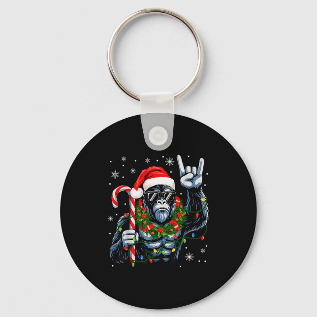 Funny Bigfoot Rock On Pajamas Pjs Christmas Xmas M Keychain (Front)