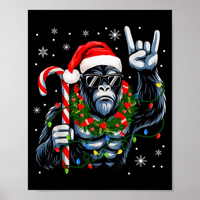 Funny Bigfoot Rock On Pajamas Pjs Christmas Xmas M Poster (Front)
