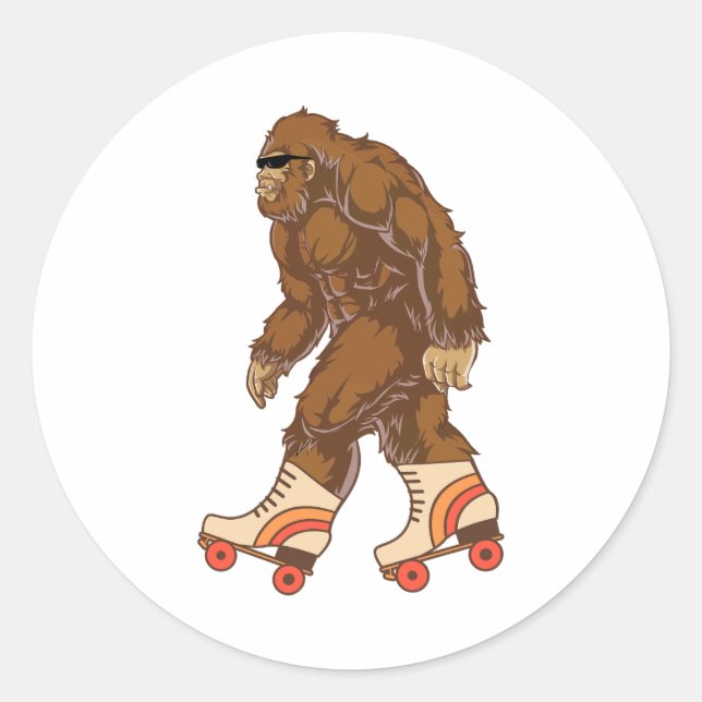 Funny Bigfoot Roller Skating Classic Round Sticker (Front)
