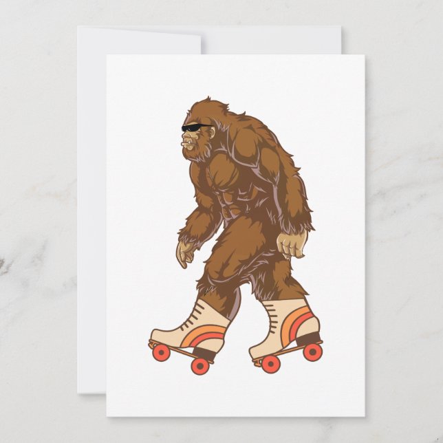 Funny Bigfoot Roller Skating Holiday Card (Front)