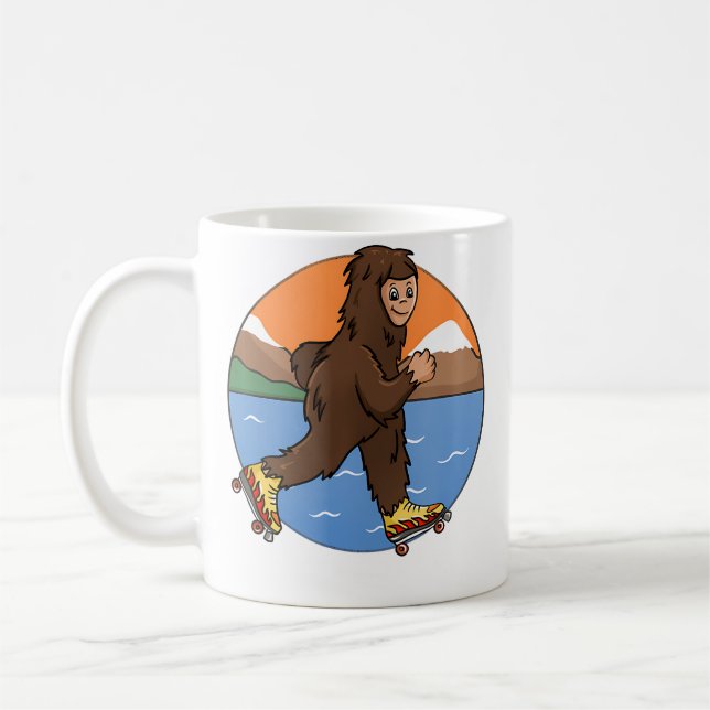 Funny Bigfoot Roller Skating Lover Skater Illustra Coffee Mug (Left)