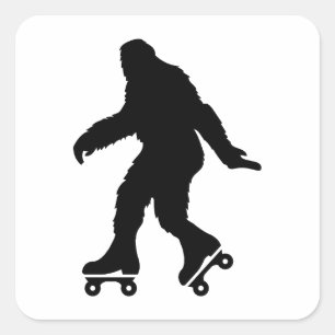 Funny Bigfoot Roller Skating Square Sticker