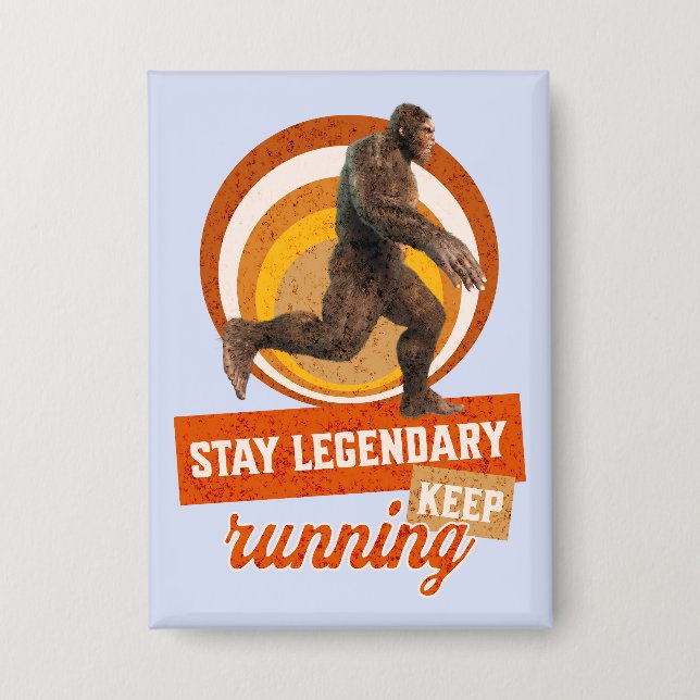 Funny Bigfoot Running Motivation Button (Front)