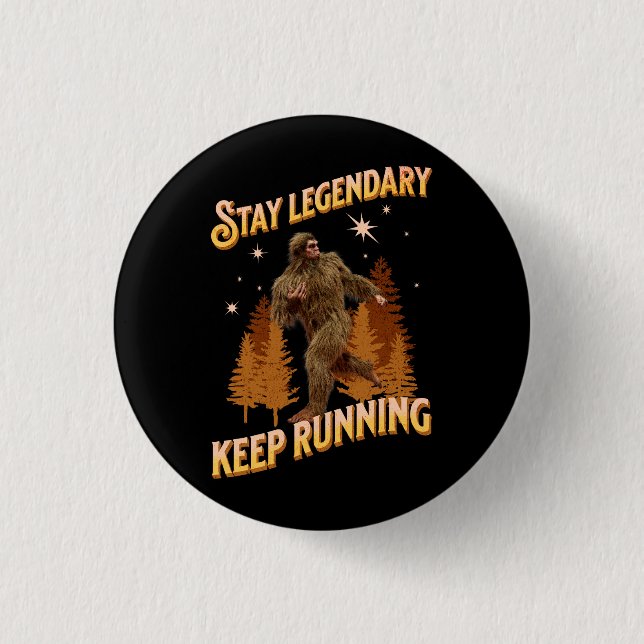 Funny Bigfoot Running Motivation Button (Front)