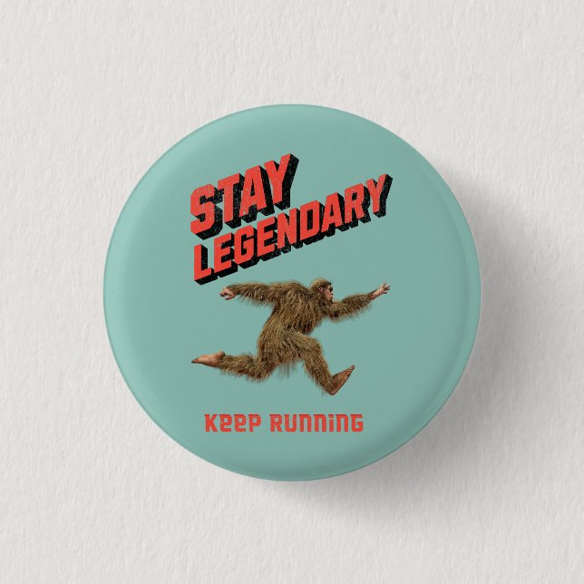 Funny Bigfoot Running Motivation Button (Front)