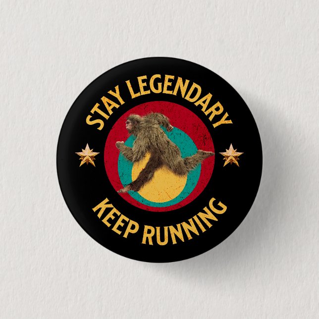 Funny Bigfoot Running Motivation Button (Front)