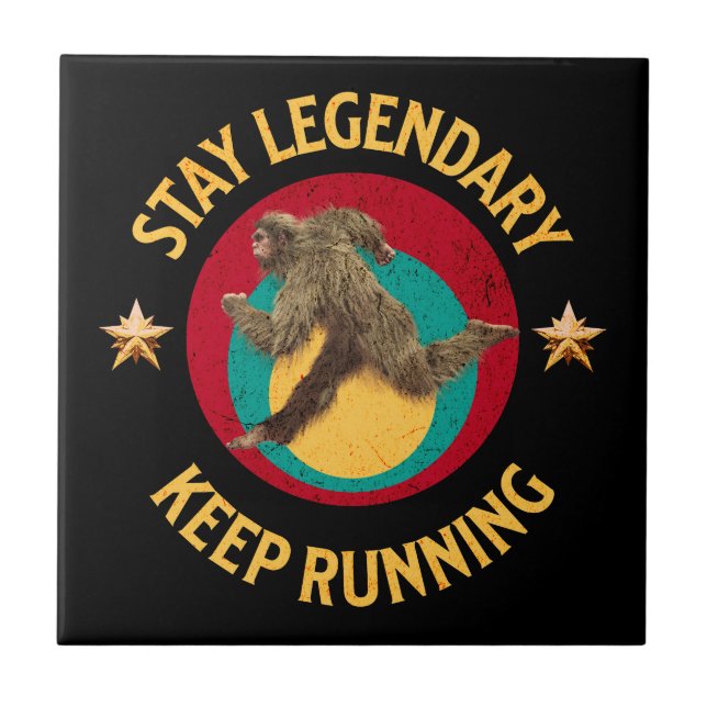 Funny Bigfoot Running Motivation Ceramic Tile (Front)