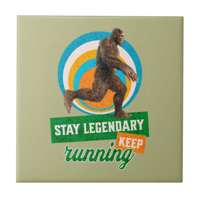 Funny Bigfoot Running Motivation Ceramic Tile (Front)