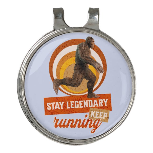 Funny Bigfoot Running Motivation Golf Hat Clip (Front)