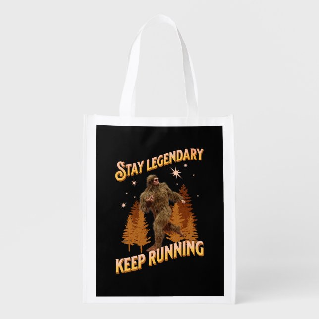 Funny Bigfoot Running Motivation Grocery Bag (Front)
