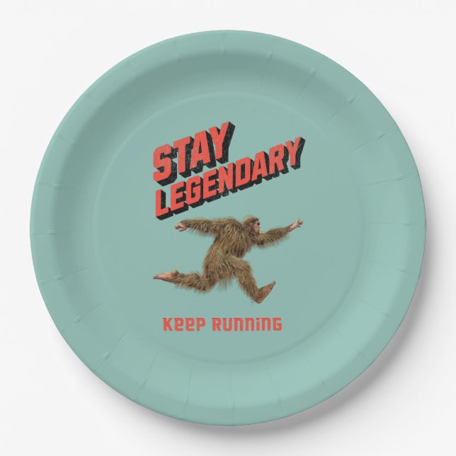Funny Bigfoot Running Motivation Paper Plates (Front)