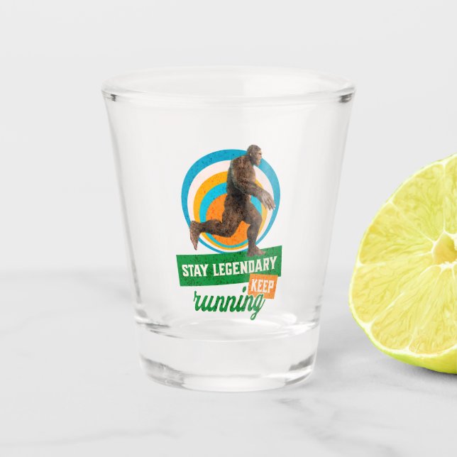 Funny Bigfoot Running Motivation Shot Glass (Front)