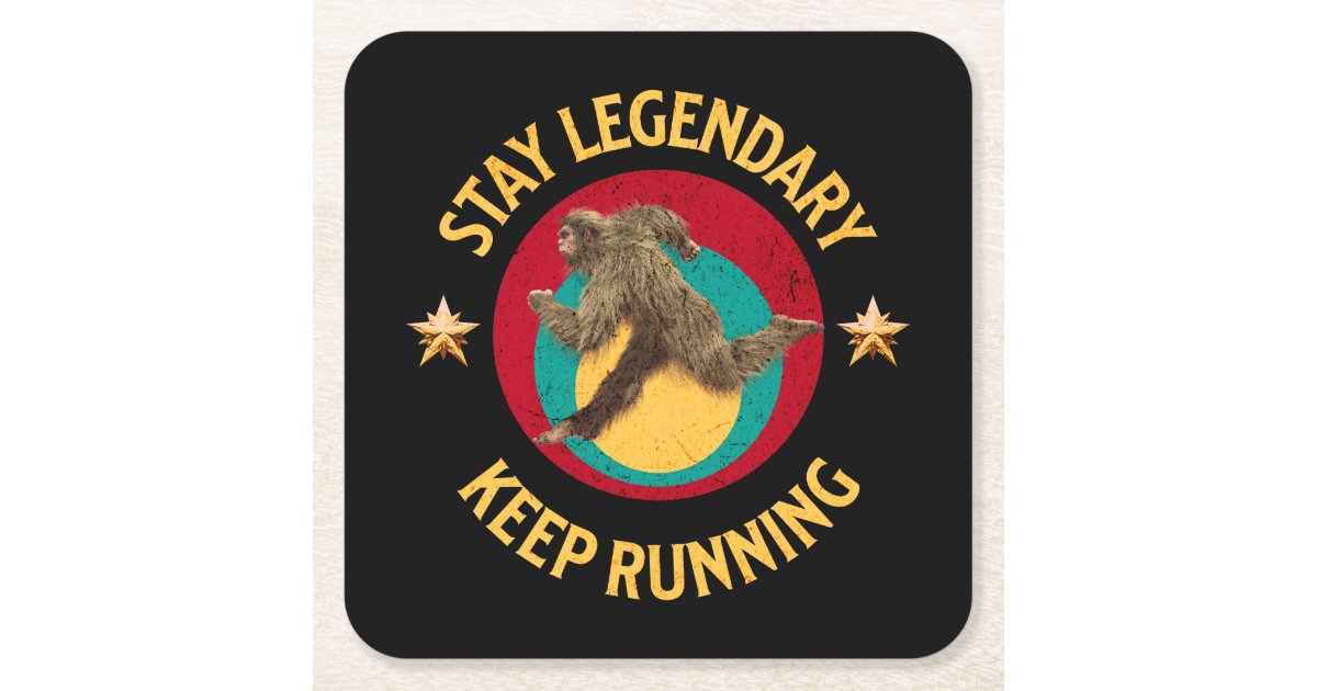 Funny Bigfoot Running Motivation Square Paper Coaster | Zazzle