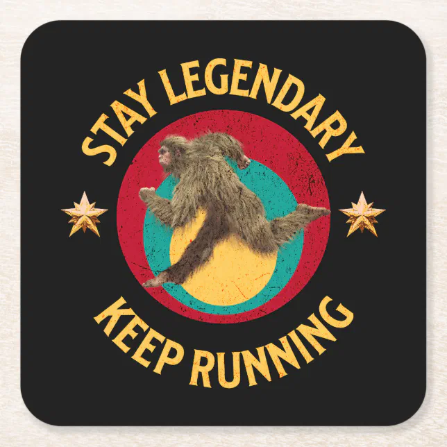 Funny Bigfoot Running Motivation Square Paper Coaster | Zazzle
